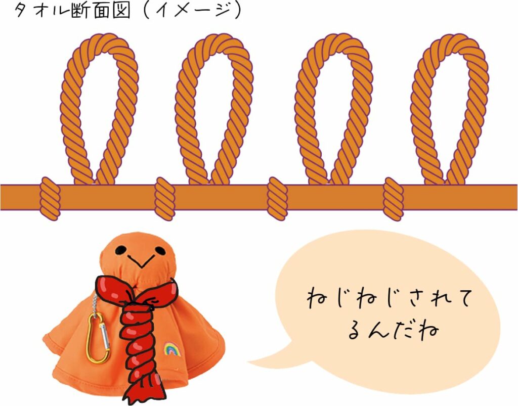 オテンキボーイ「通常のタオル断面図は糸がねじねじされているんだね」