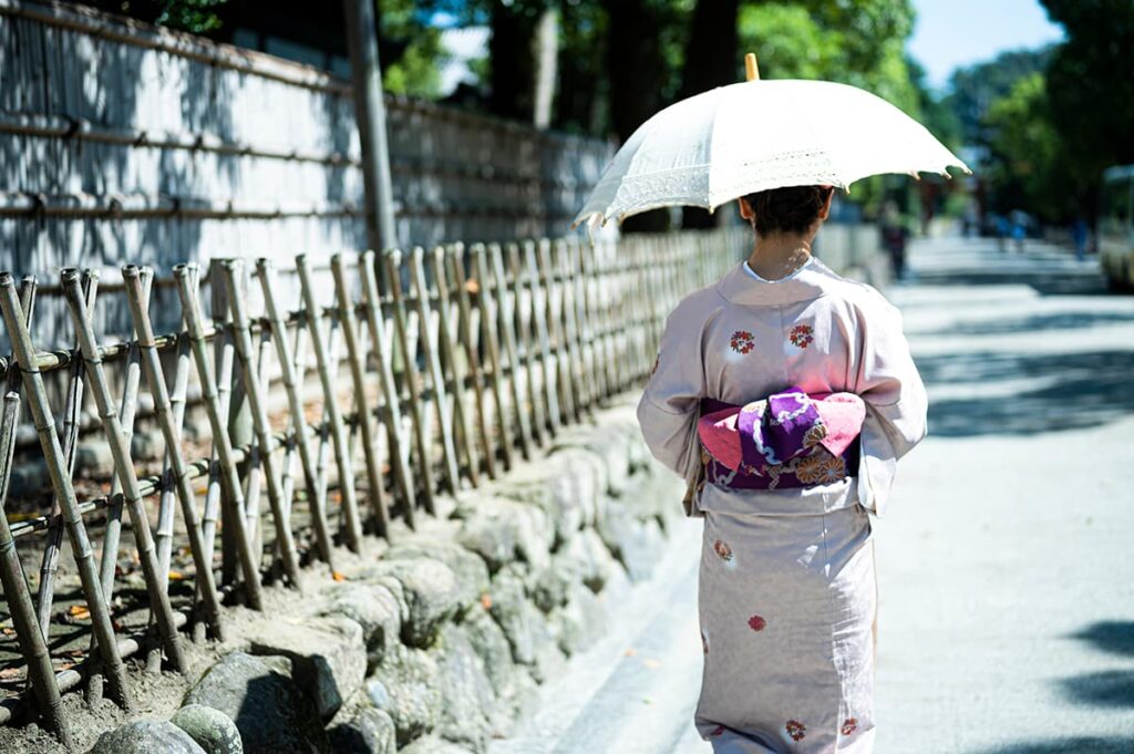 日傘をさす和服姿の女性のイメージ